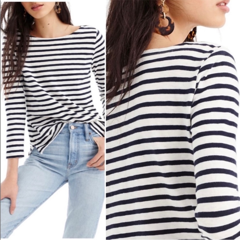 J Crew Nautical Navy Blue White Stripe Top Small